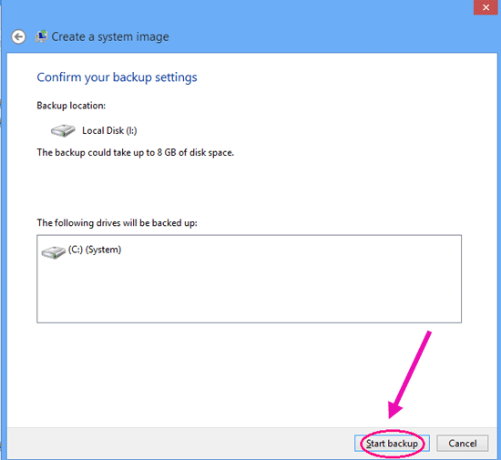start backup win 8