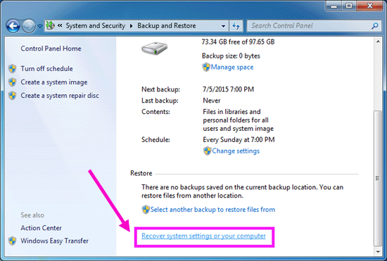 recover system settings or your computer
