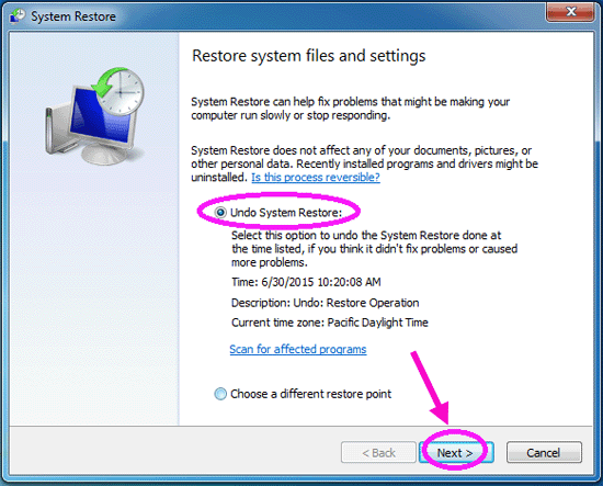 undo system restore