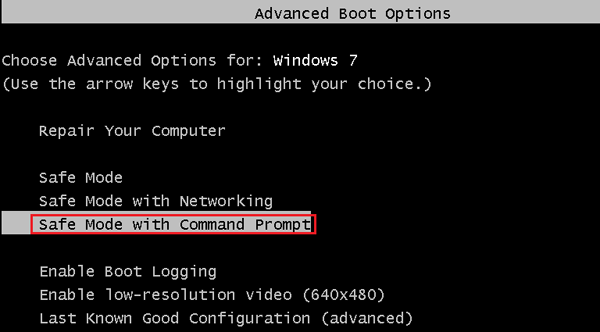 safe mode with command prompt