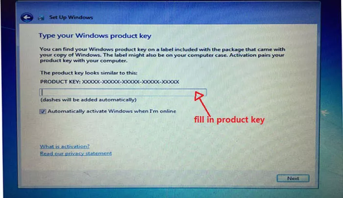 enter product key