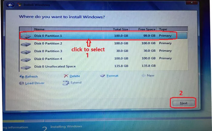 select disk to install windows