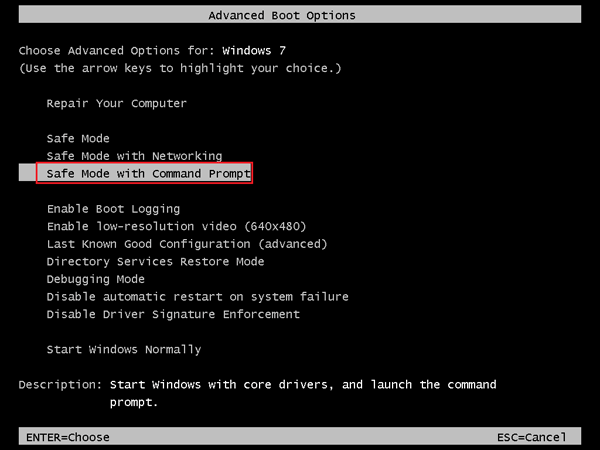 safe mode with command prompt