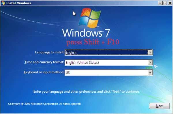 windows 7 install screen