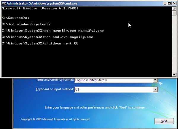 change password via command line windows 7