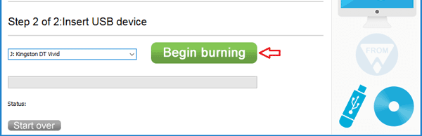 begin burning to create a password reset disk