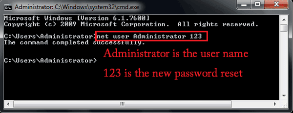 reset win 7 admin password with command
