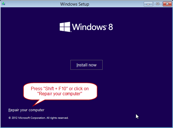 windows 8 setup screen