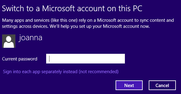 switch to microsoft account