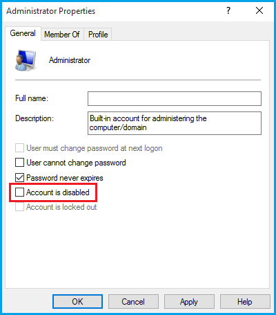 enable administrator account