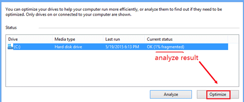 Optimize disk on Windows 8