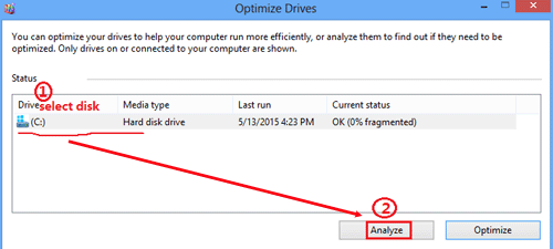 Select disk and analyze it 