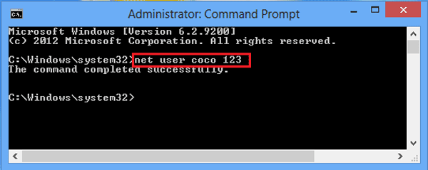 reset windows 8 pasword with command