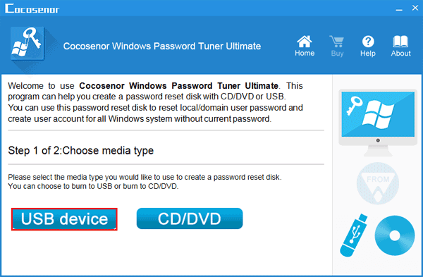 choose media type to create a password reset disk