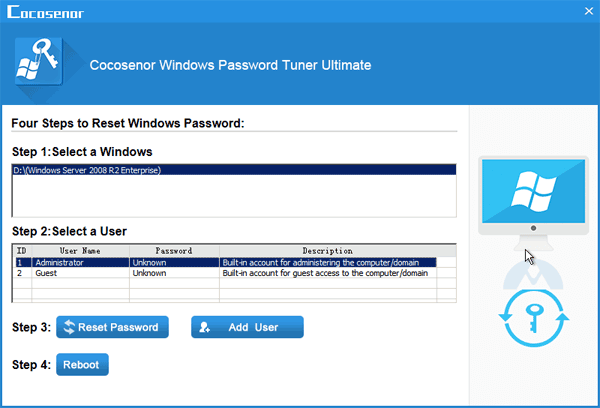 reset windows 2008 raid server password