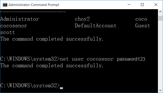 reset server 2003 password with command