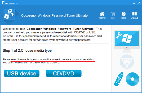 choose media type to create password reset disk