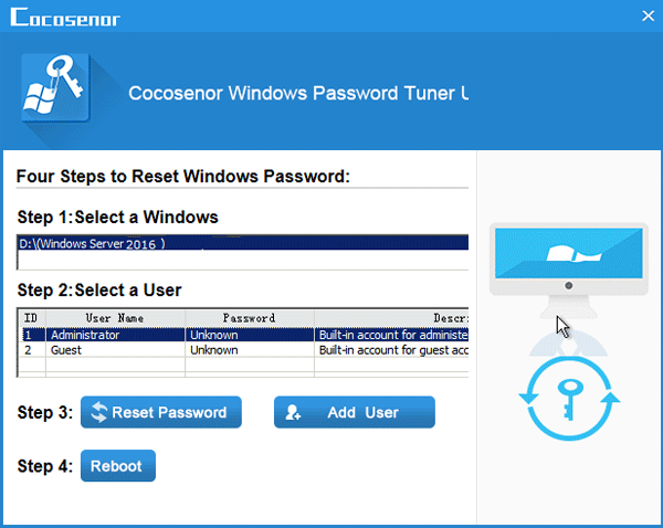 reset widows server 2016 password