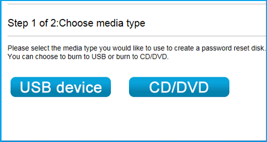 select device to create password recovery disk