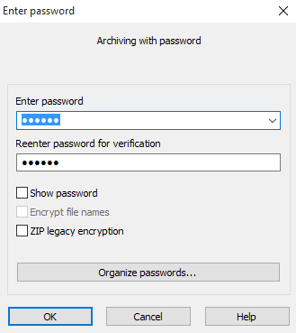 set password for ZIP archive