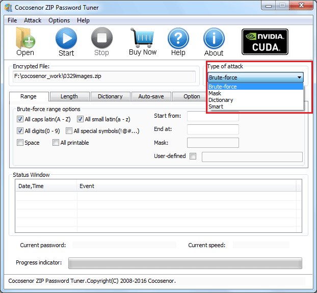 zip password tuner four types attack