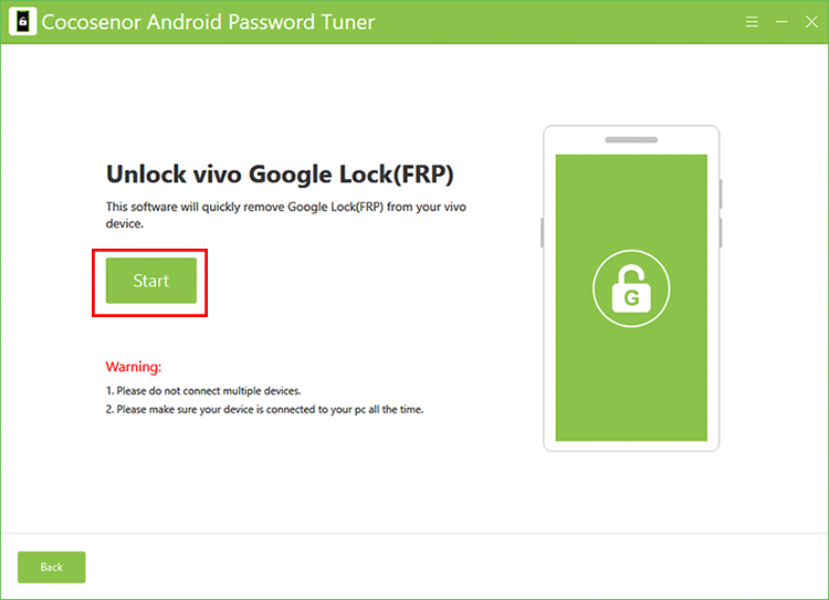 click Start to unlock Vivo FRP