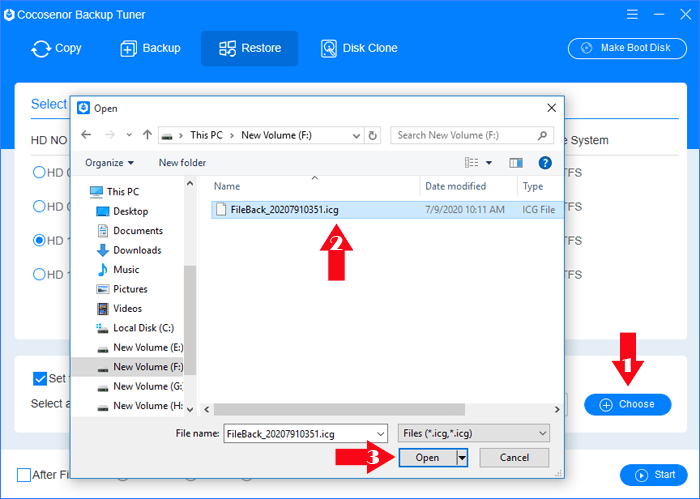 choose and open your backup file