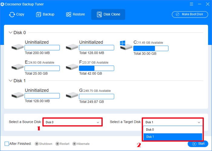 choose the source disk and target disk