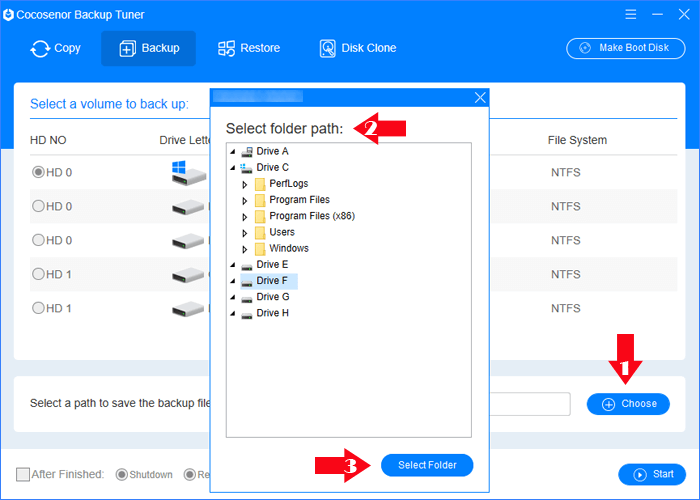 select a path to save the backup file