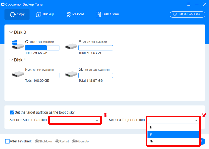 select a source partition and destination partition