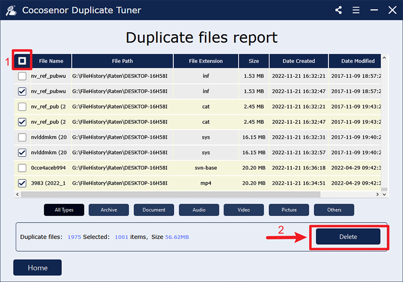 delete duplicate files