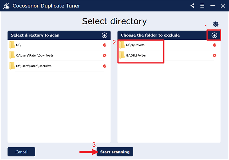 exclude list and start scanning