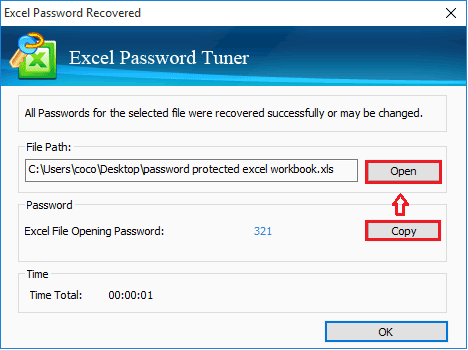 excel file password is recovered