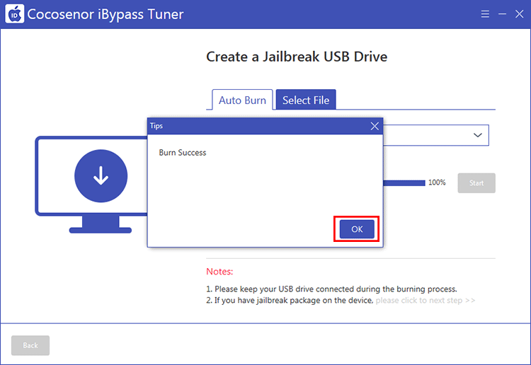 burn a jailbreak USB drive successfully