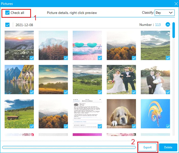 export all pictures to PC