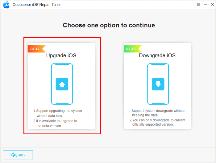 choose upgrade iOS