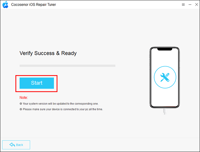 click Start to upgrade iOS