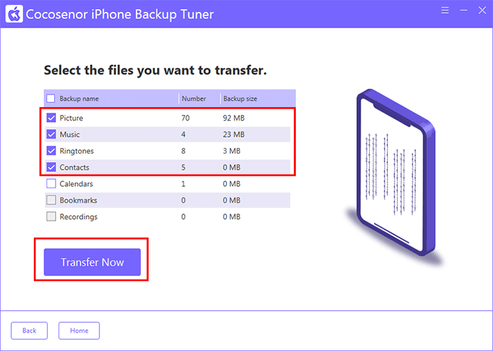 select iPhone files to transfer