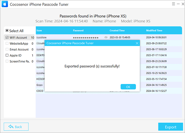 export passwords successfully prompt
