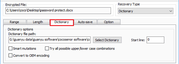 dictionary attack settings