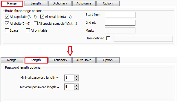 password range and length