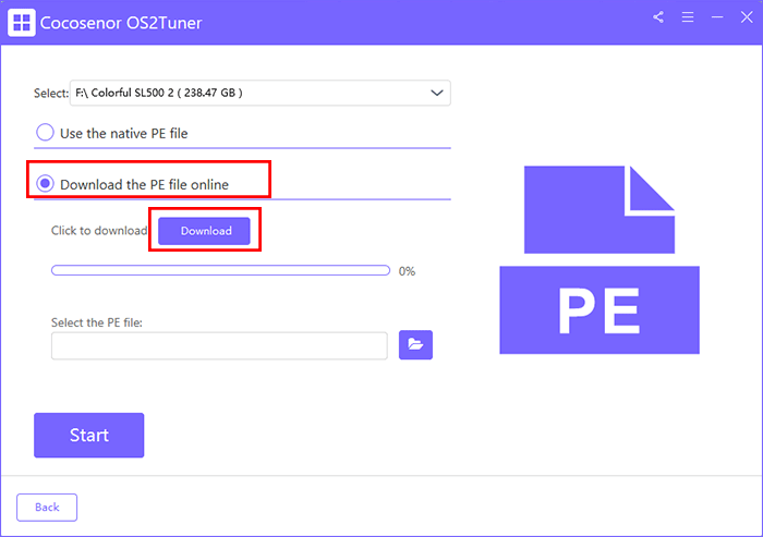 choose Download the PE file online and click Download