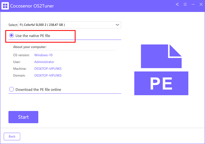 choose Use the native PE file