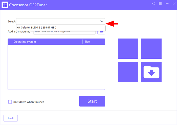 select a USB drive to make portable Windows