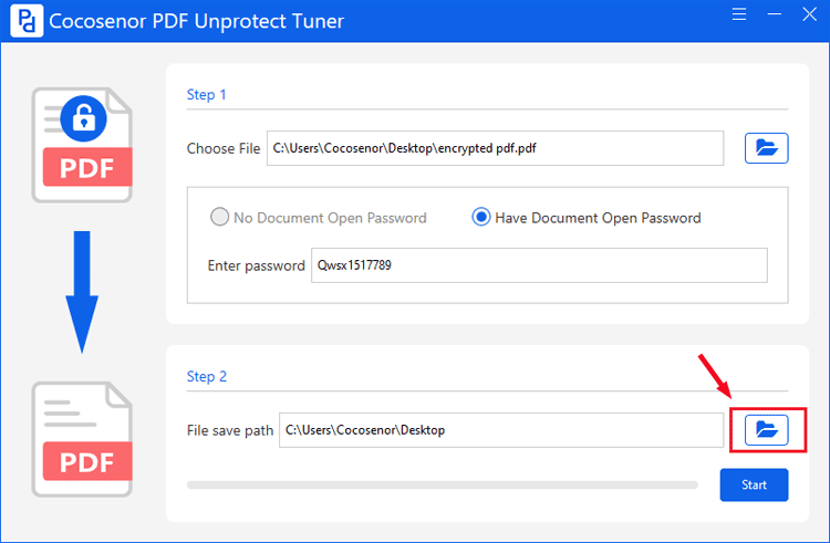 click on folder icon to choose save file path