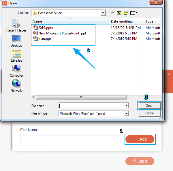 open and select target PowerPoint file