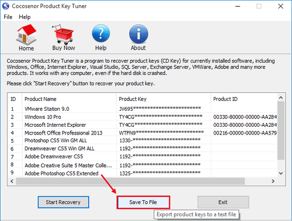 save product key to a file