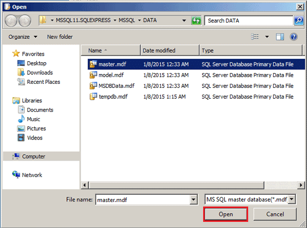 select database file to import