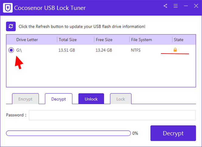 select the encrypted USB drive