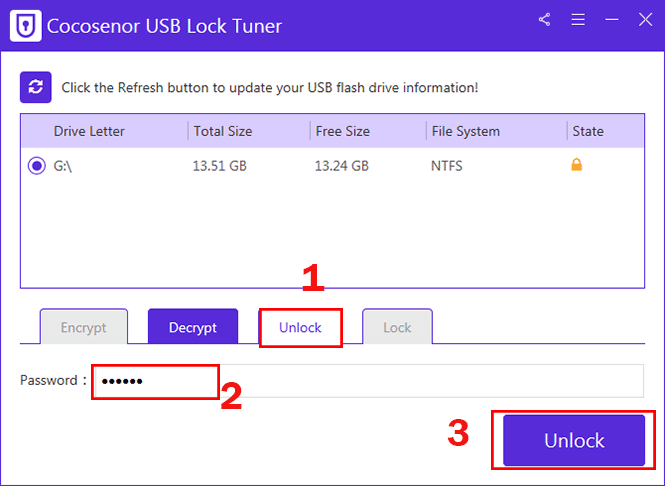 unlock encrypted USB with password